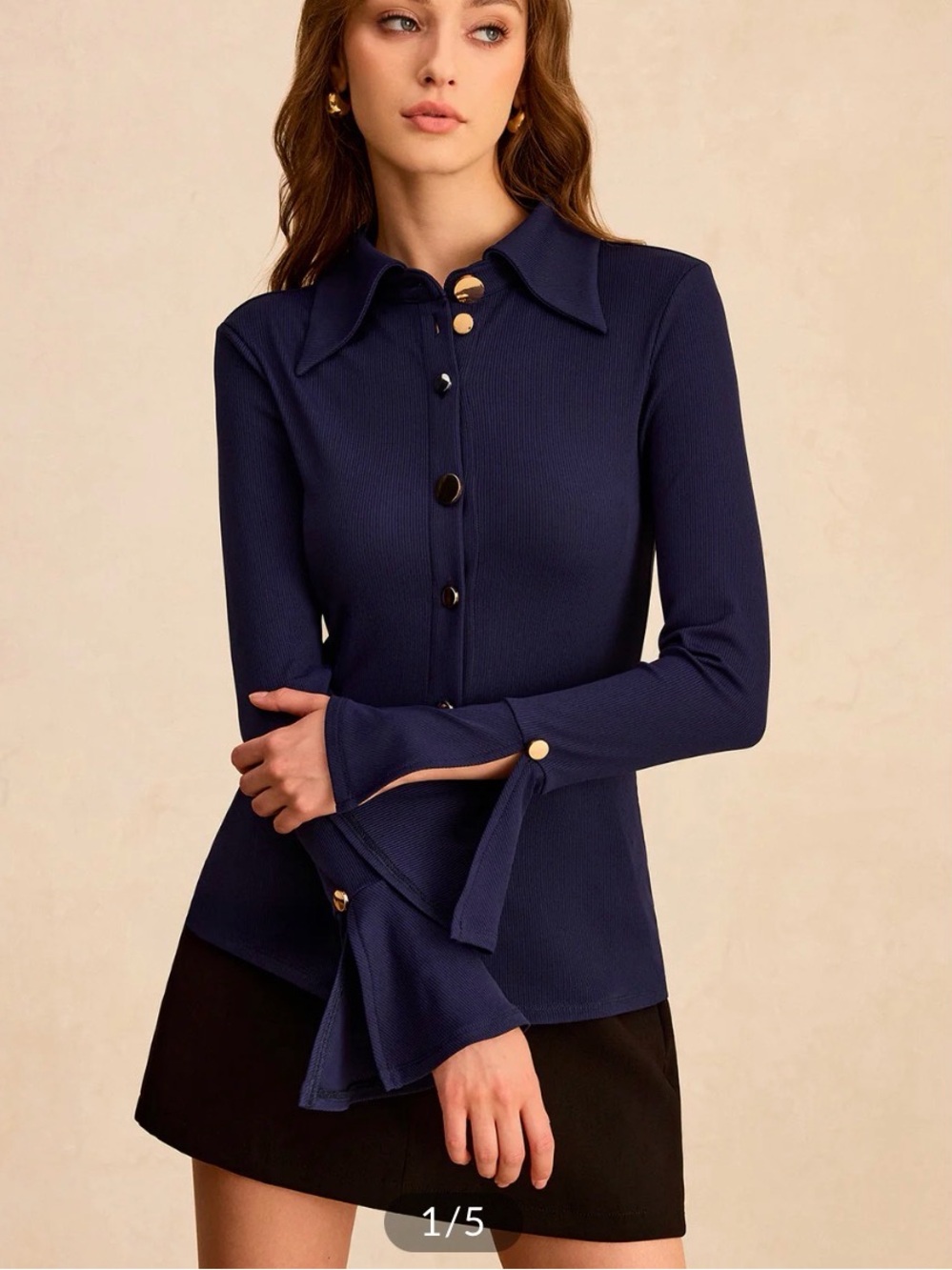 Commense Collective Navy Button-Front Long Sleeve Top